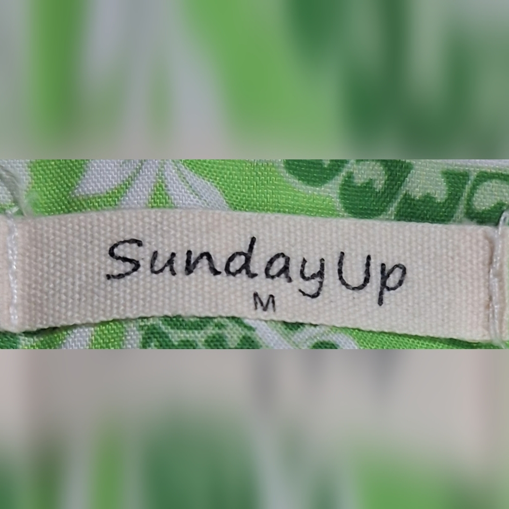 SundayUp Vibrant Green Patterned Bell Sleeve Tiered Dress Sz. M #1976 - Picture 5 of 8